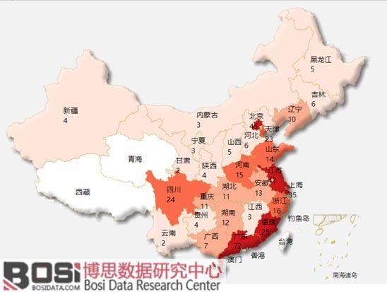 國內獲得一級資質的房地產估價機構區域分布